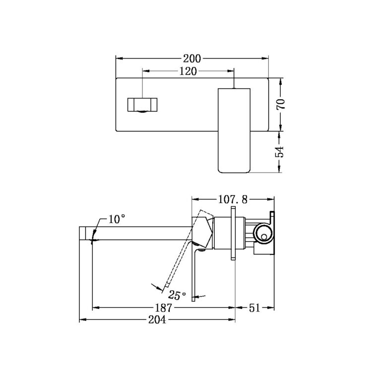 NERO CELIA WALL BASIN/BATH MIXER 204MM CHROME