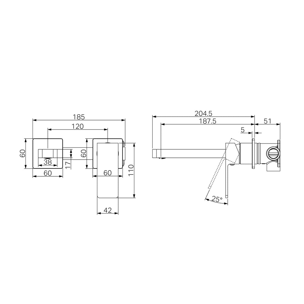 NERO CELIA WALL BASIN/BATH MIXER 204MM BRUSHED NICKEL