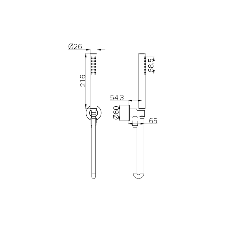 NERO SLIM SHOWER ON BRACKET BRUSHED NICKEL