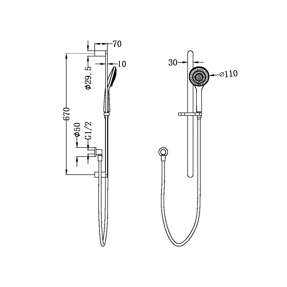 NERO ECCO SHOWER RAIL WITH AIR SHOWER 670MM CHROME