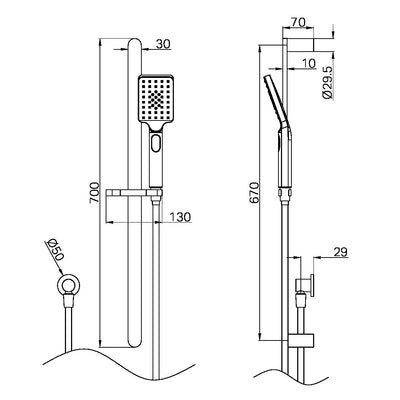 NERO BIANCA SHOWER RAIL 700MM GUN METAL