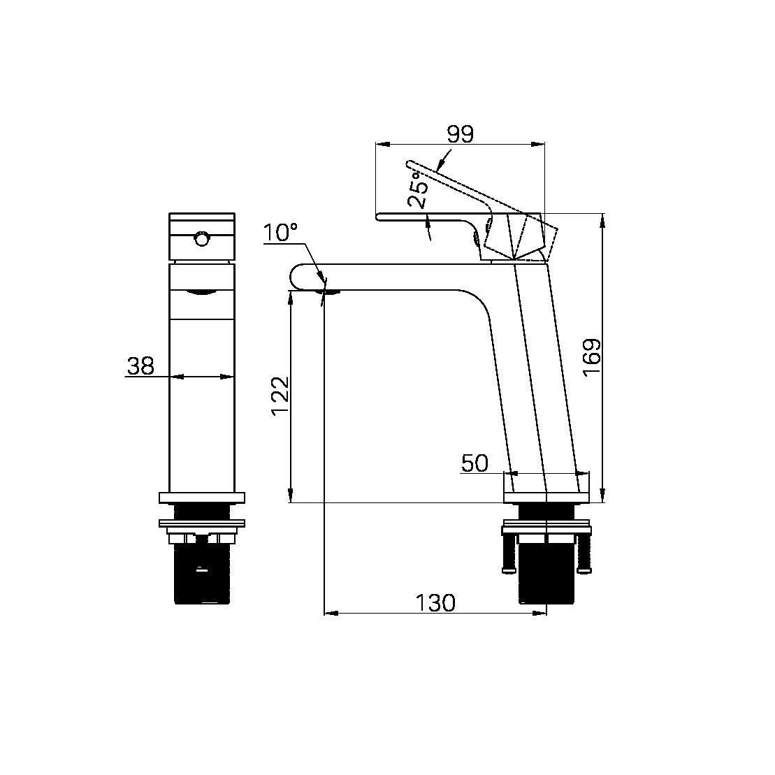 NERO BIANCA BASIN MIXER 169MM BRUSHED BRONZE