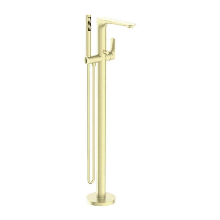 NERO BIANCA FREESTANDING BATH MIXER WITH HAND SHOWER 1005MM BRUSHED GOLD