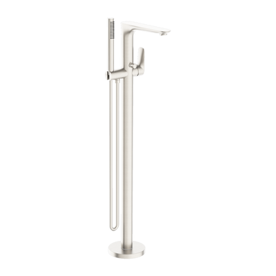 NERO BIANCA FREESTANDING BATH MIXER WITH HAND SHOWER 1005MM BRUSHED NICKEL