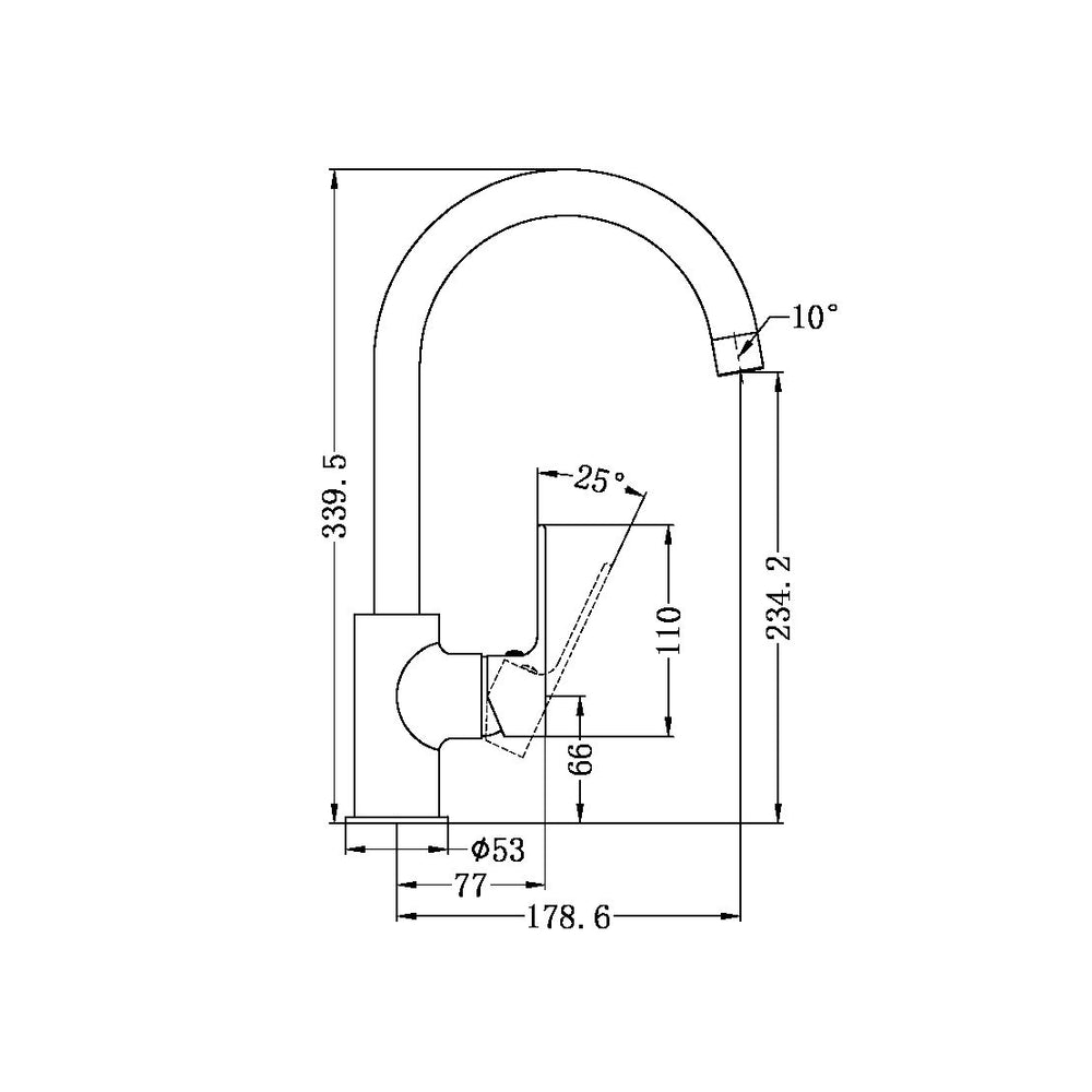 NERO BIANCA KITCHEN MIXER GOOSENECK SPOUT 339MM BRUSHED NICKEL