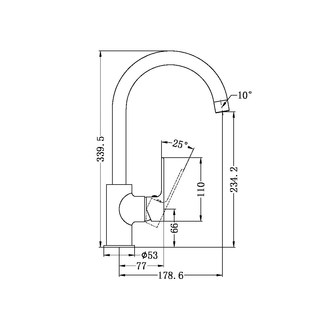 NERO BIANCA KITCHEN MIXER GOOSENECK SPOUT 339MM BRUSHED NICKEL