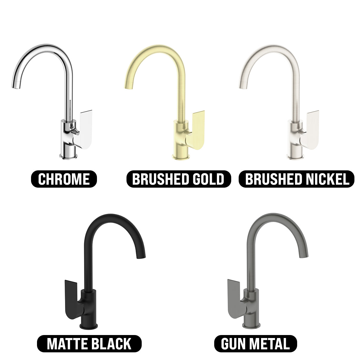 NERO BIANCA KITCHEN MIXER GOOSENECK SPOUT 339MM BRUSHED GOLD