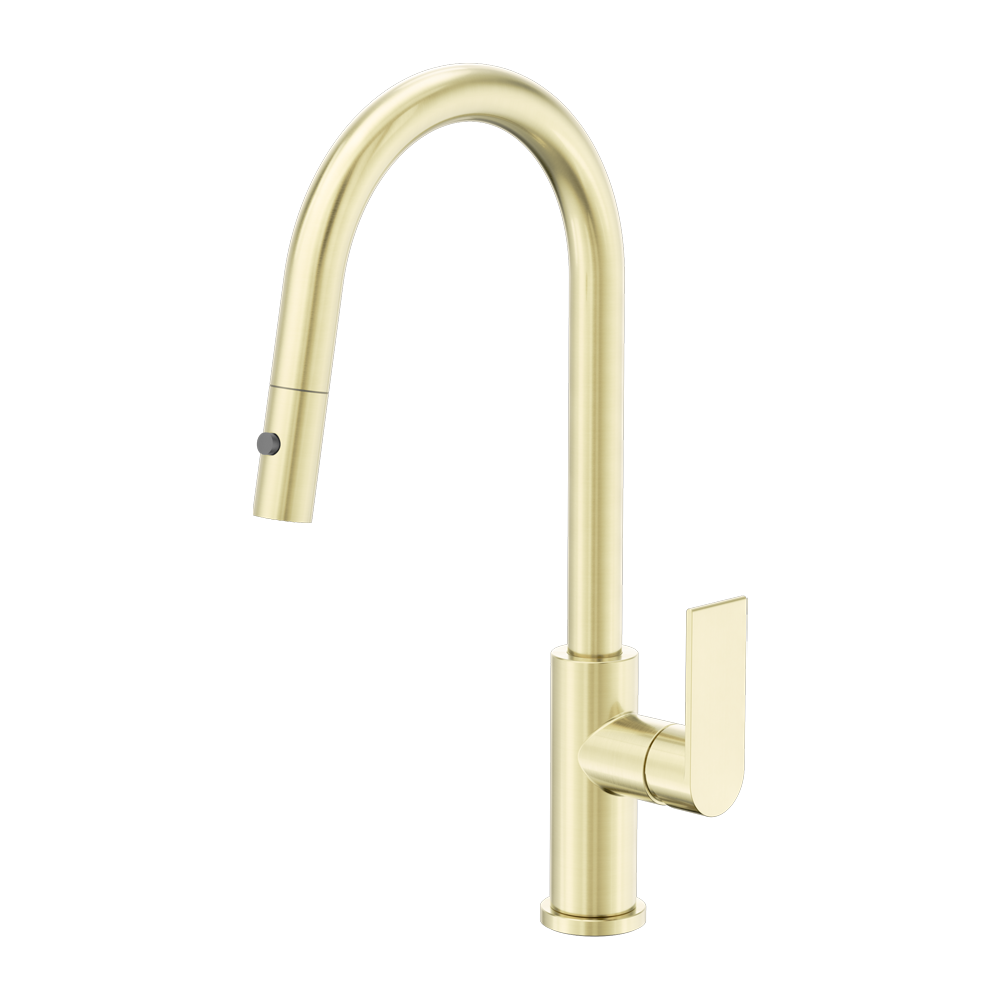 NERO BIANCA LEAD FREE PULL OUT SINK MIXER WITH VEGIE SPRAY FUNCTION 451MM BRUSHED GOLD