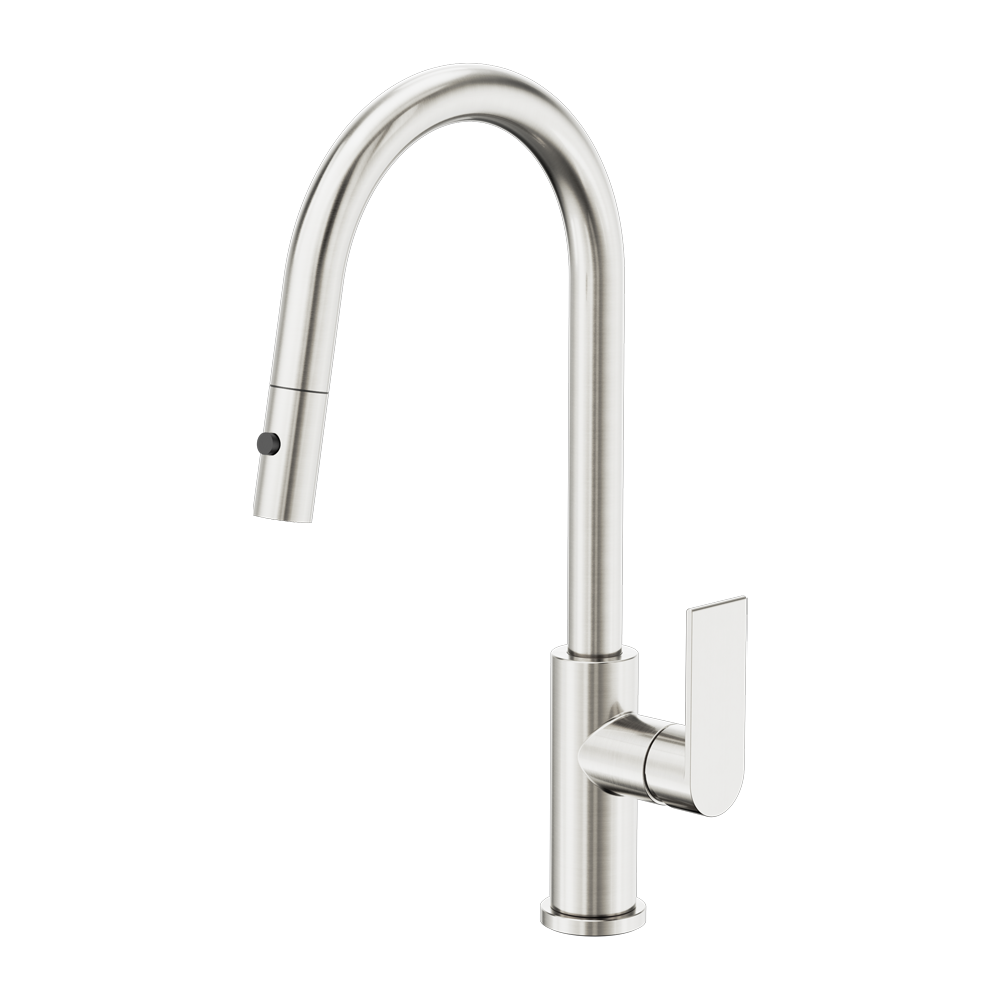 NERO BIANCA LEAD FREE PULL OUT SINK MIXER WITH VEGIE SPRAY FUNCTION 451MM BRUSHED NICKEL