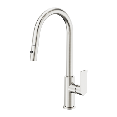 NERO BIANCA LEAD FREE PULL OUT SINK MIXER WITH VEGIE SPRAY FUNCTION 451MM BRUSHED NICKEL