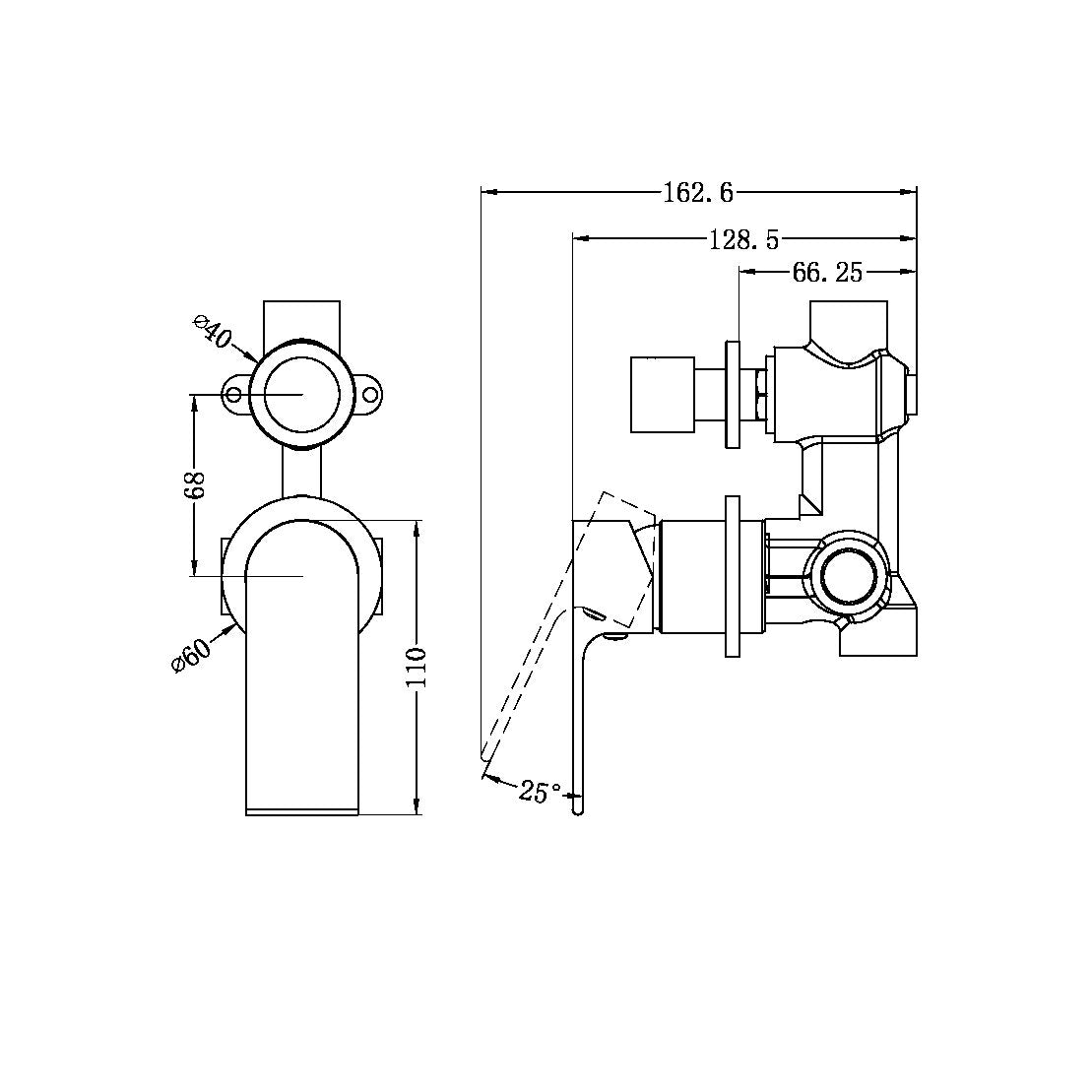 NERO BIANCA SHOWER MIXER DIVERTER SEPARATE BACK PLATE BRUSHED NICKEL