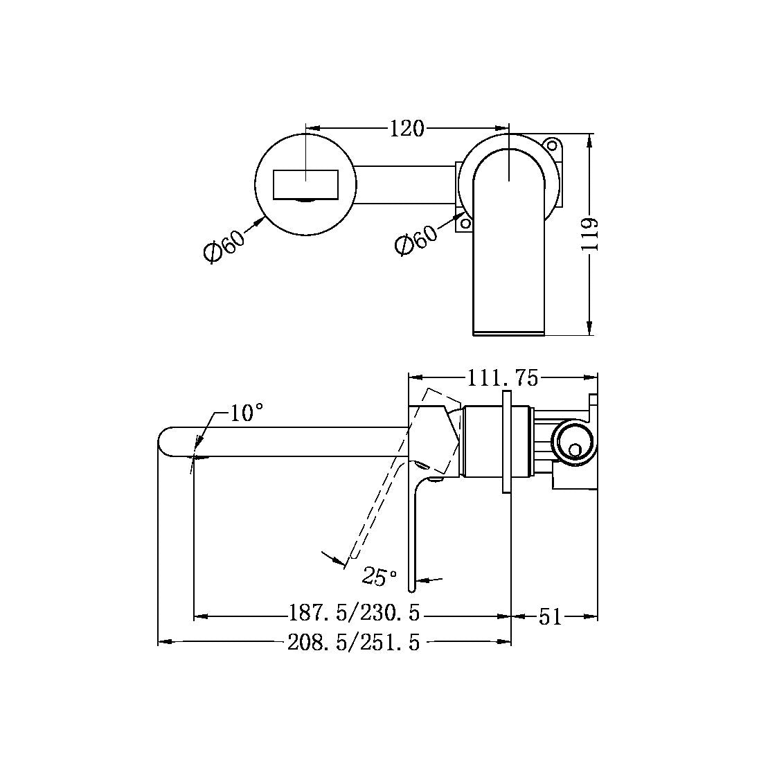 NERO BIANCA WALL BASIN/ BATH MIXER SEPARATE BACK PLATE CHROME (AVAILABLE IN 187MM AND 230MM)