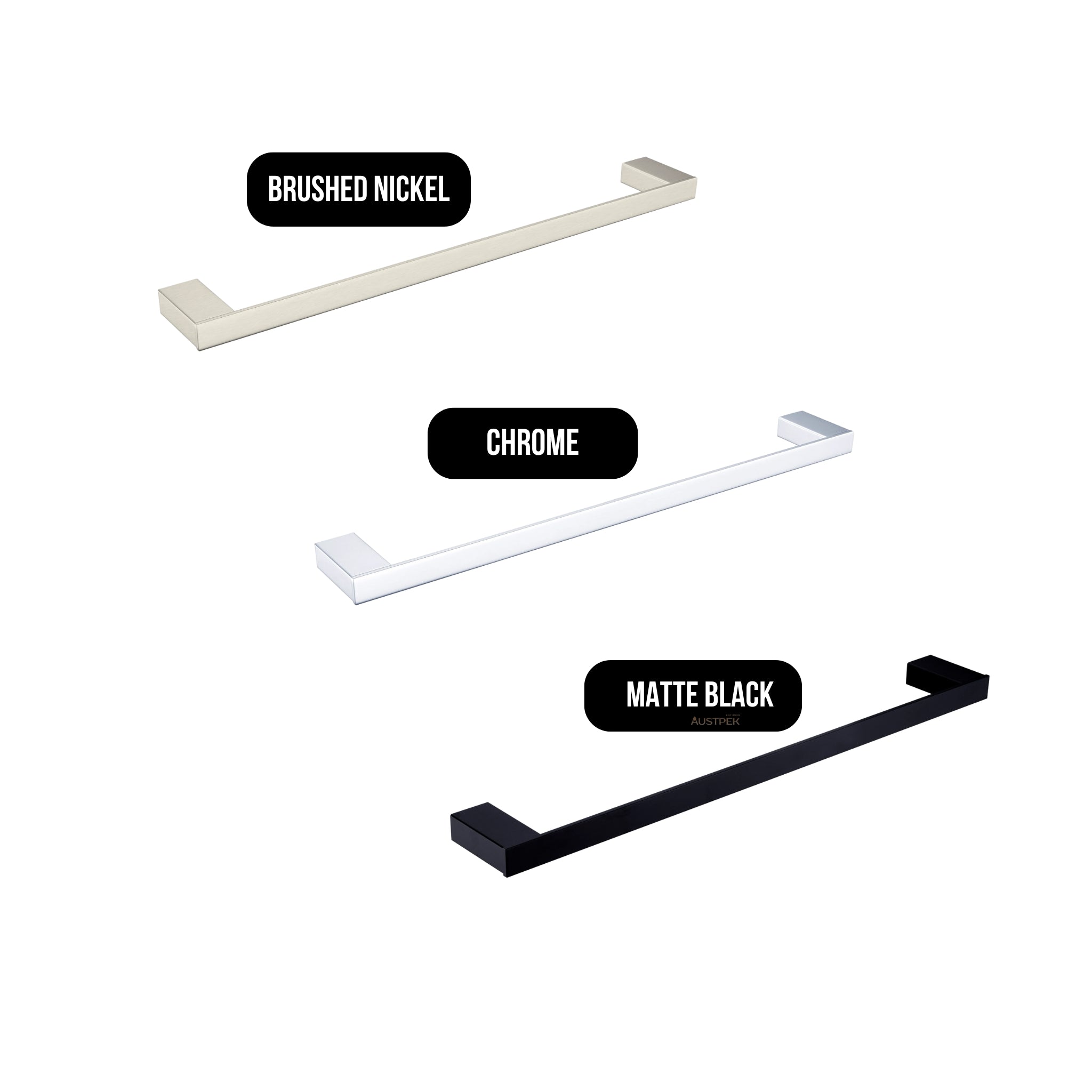 NERO CELIA NON-HEATED SINGLE TOWEL RAIL CHROME (AVAILABLE IN 600MM AND 800MM)