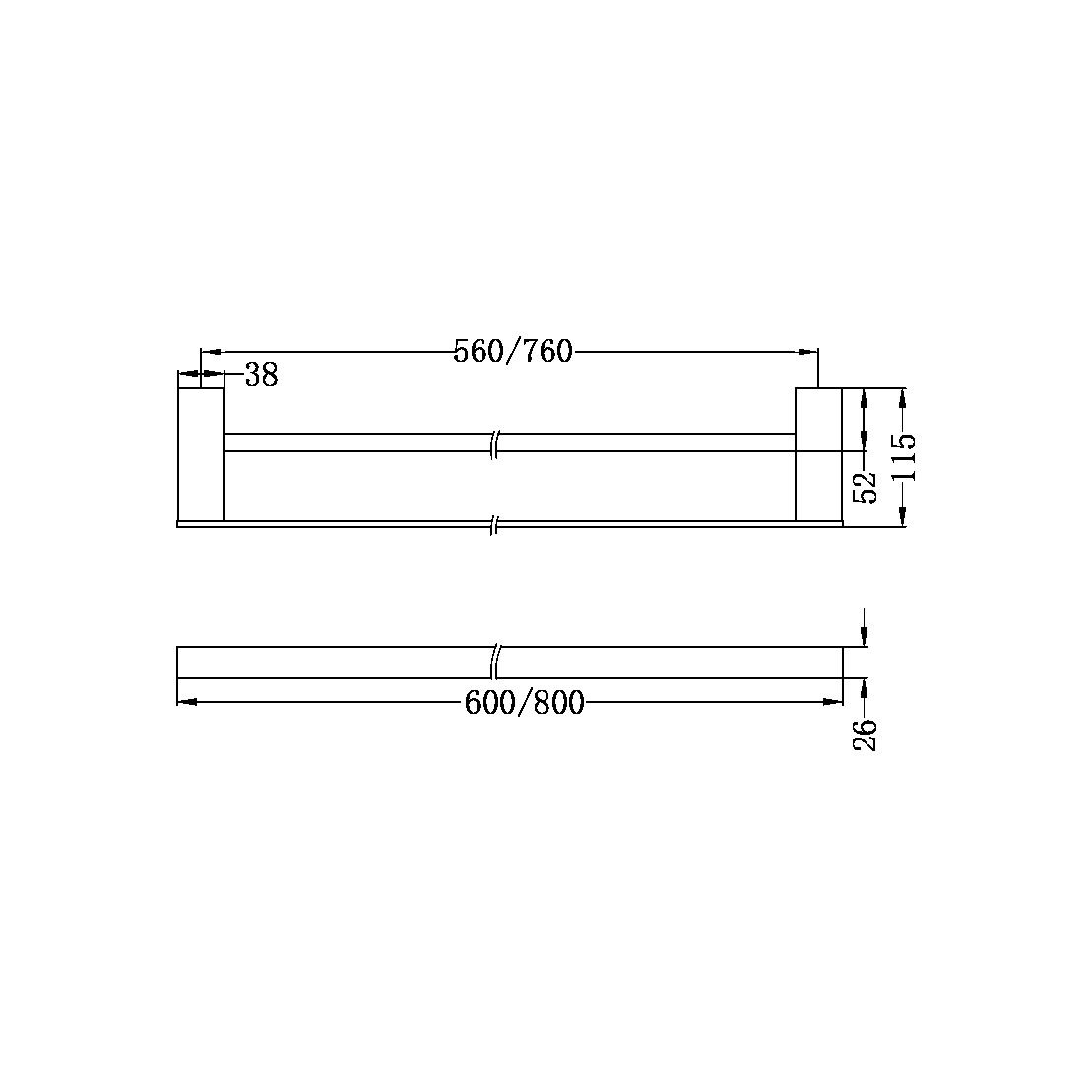 NERO CELIA NON-HEATED DOUBLE TOWEL RAILS CHROME (AVAILABLE IN 600MM AND 800MM)