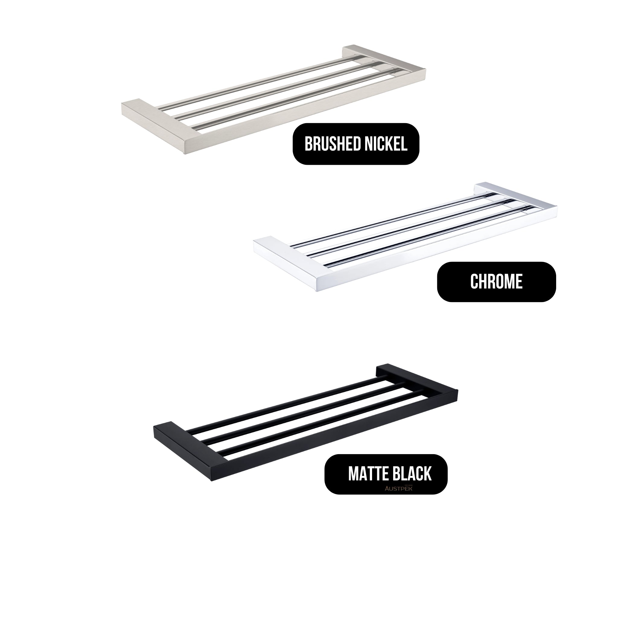 NERO CELIA NON-HEATED TOWEL RACK 600MM BRUSHED NICKEL