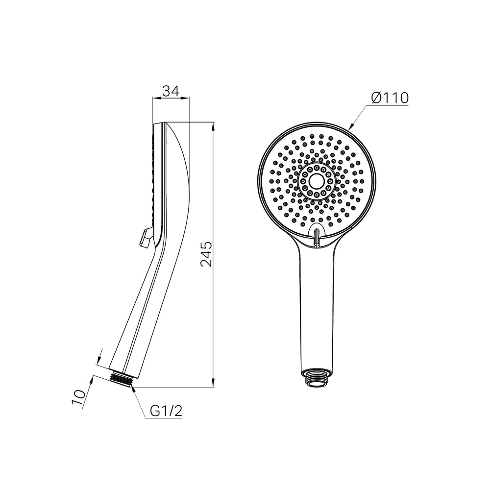 NERO PROJECT HAND SHOWER 110MM CHROME technical drawing