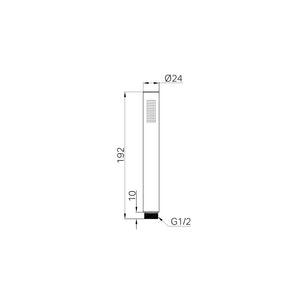 NERO SERENITY ROUND TUBE METAL HAND SHOWER 192MM BRUSHED NICKEL technical drawing