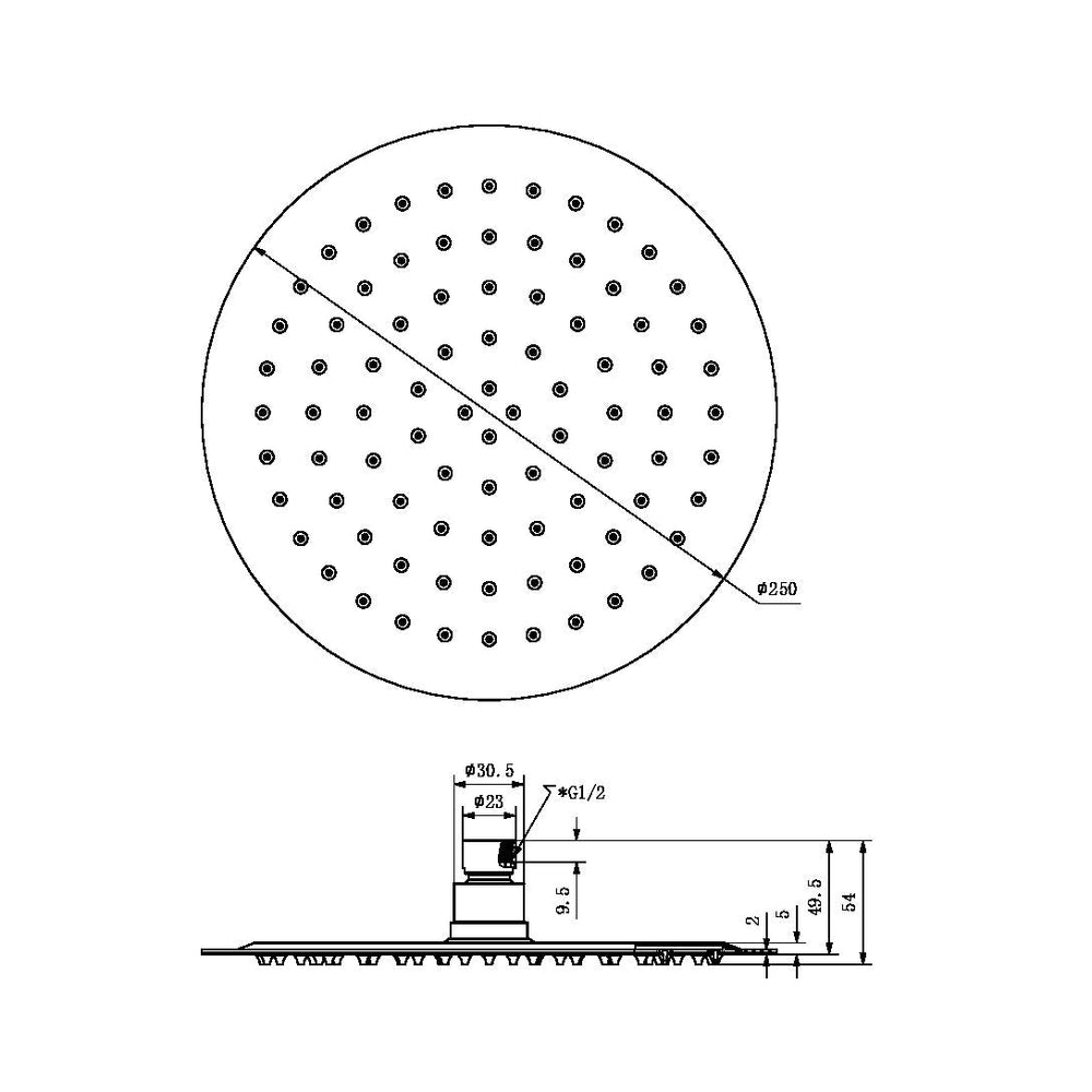 NERO ROUND SHOWER HEAD 250MM CHROME
