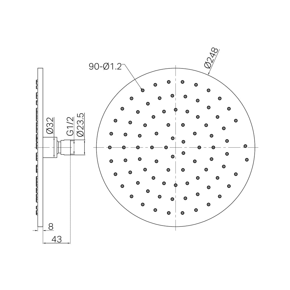 NERO 250MM ROUND METAL SHOWER HEAD II technical drawing