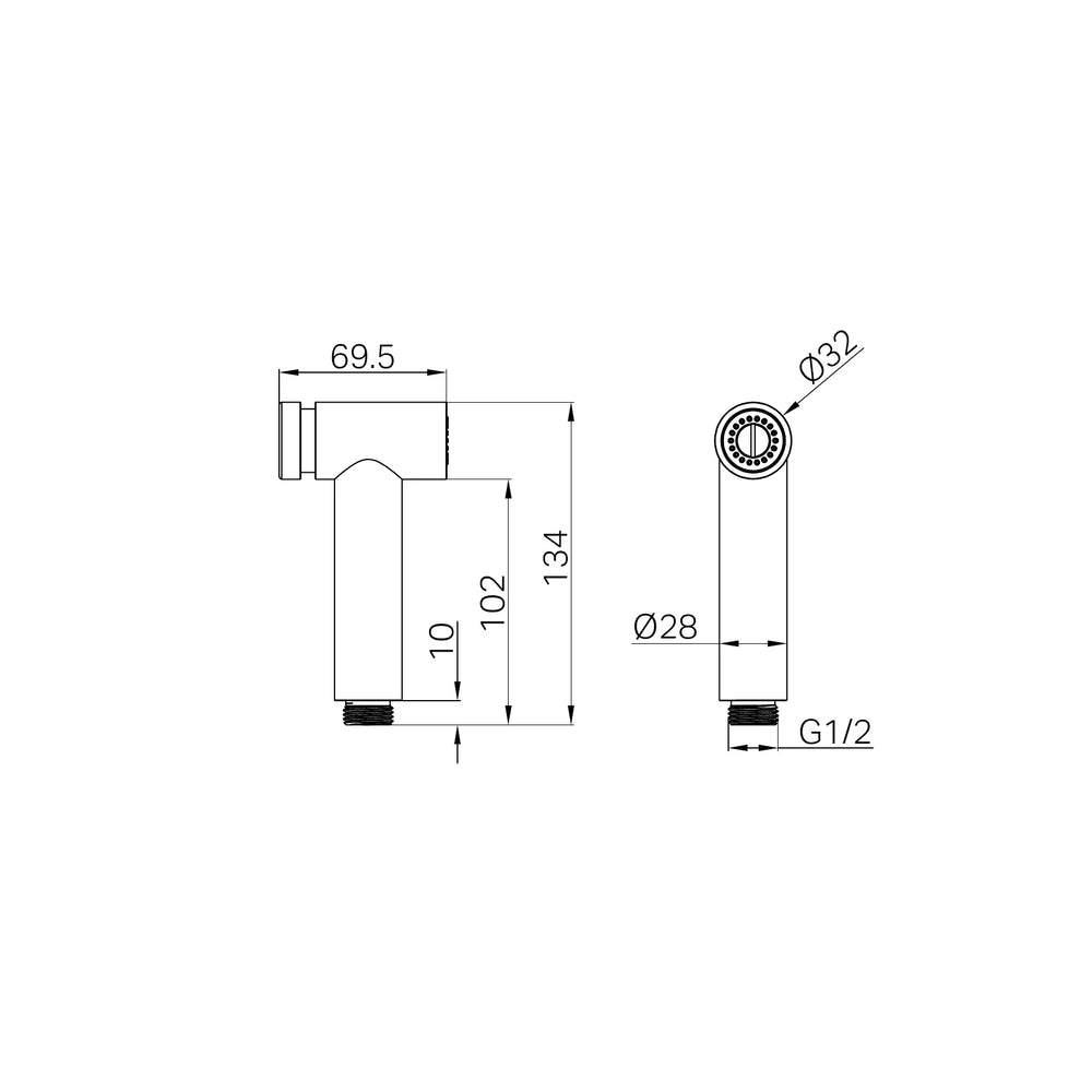 NERO ZEN HAND SPRAY II 134MM BRUSHED NICKEL technical drawing