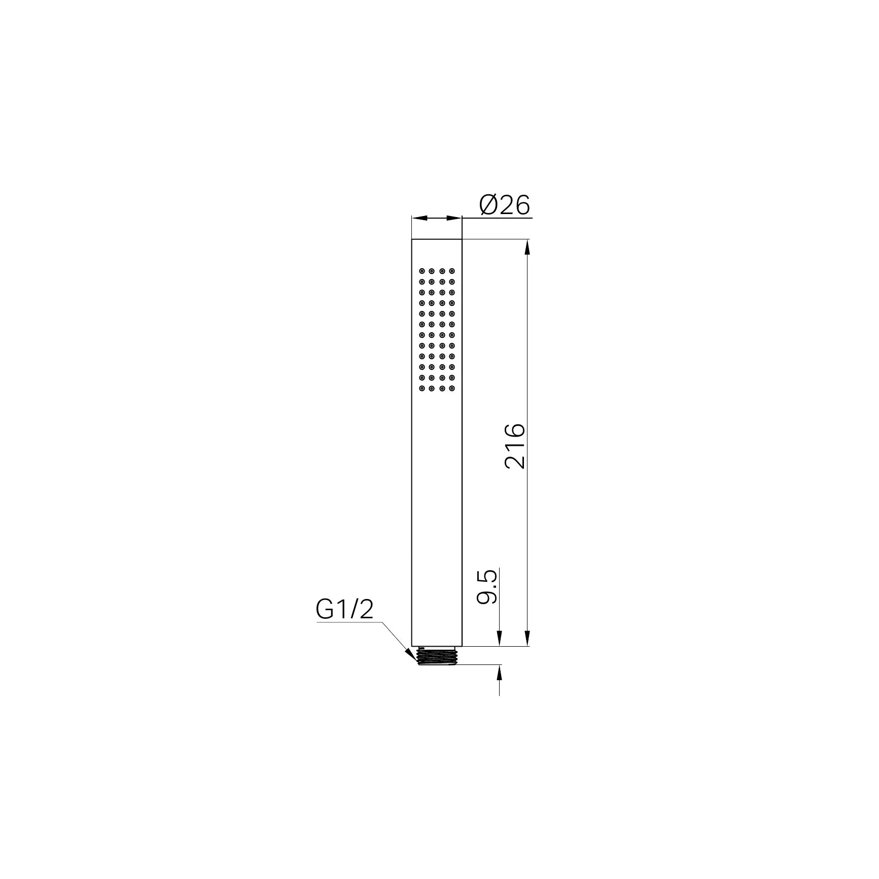 NERO ZEN SS316L HAND SHOWER 216MM GRAPHITE technical drawing