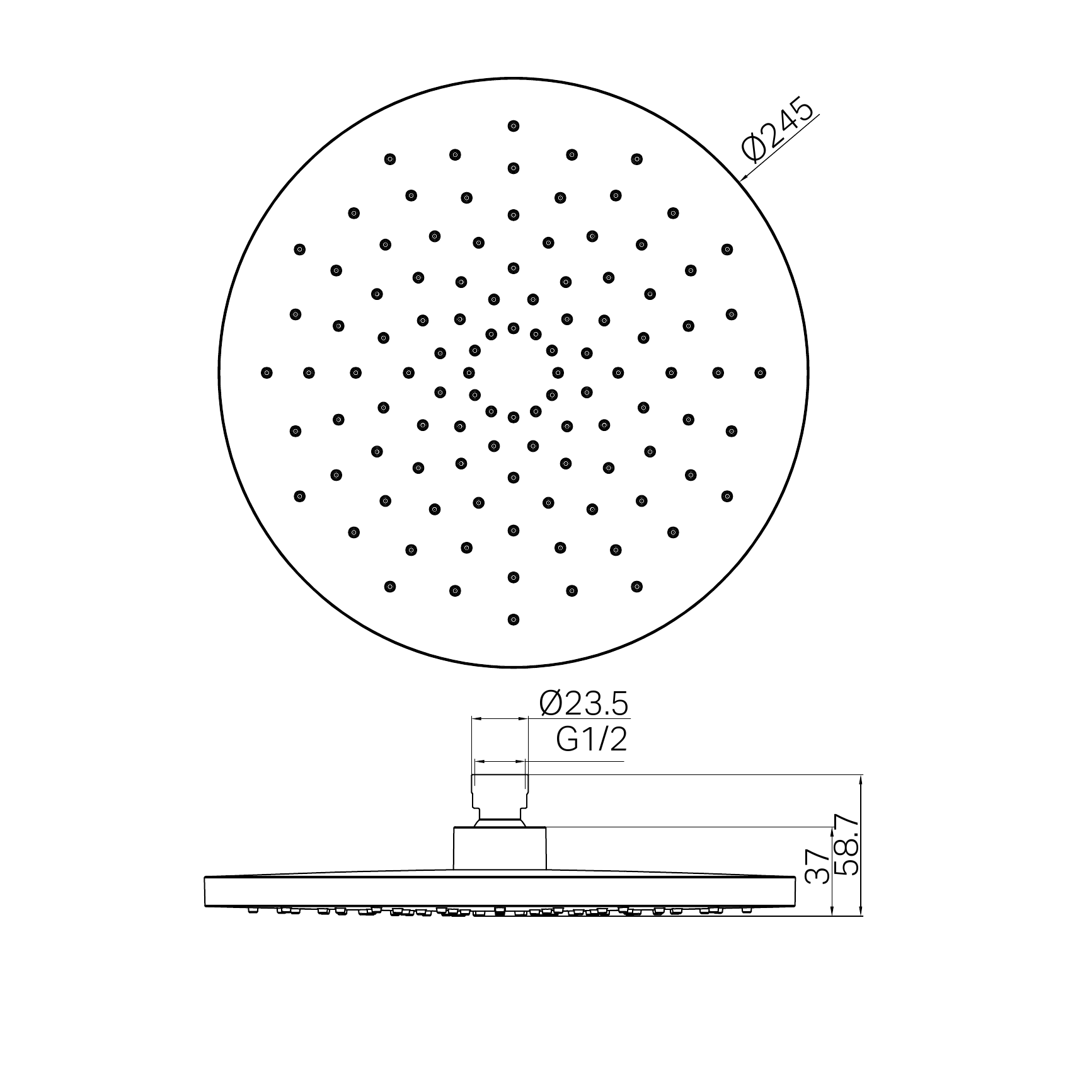 NERO ROUND ABS SHOWER HEAD 250MM BRUSHED NICKEL