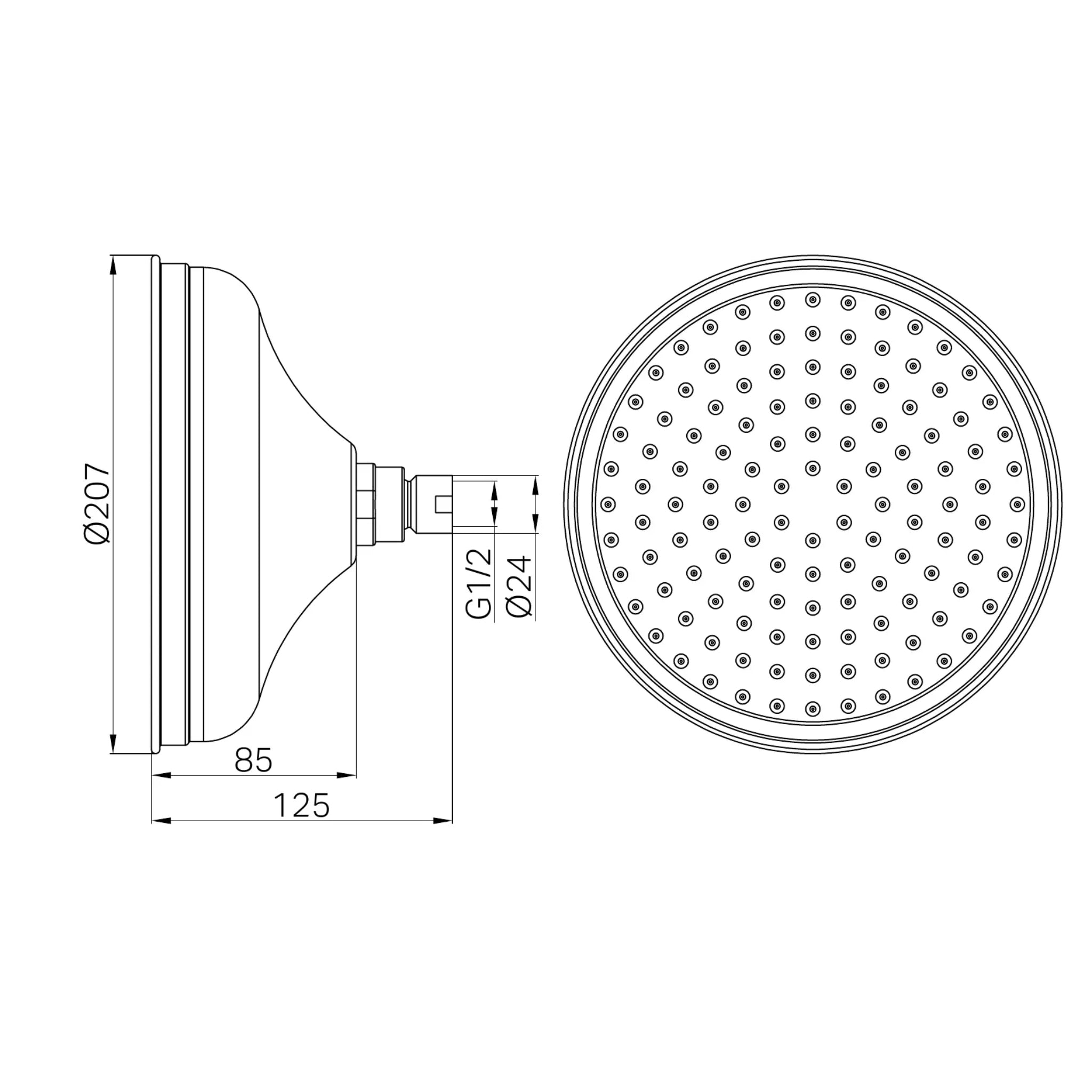 NERO YORK SHOWER HEAD 200MM BRUSHED NICKEL
