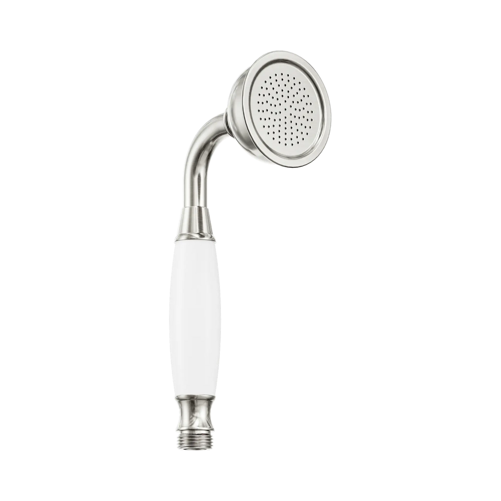 NERO YORK HAND SHOWER WITH WHITE PORCELAIN BRUSHED NICKEL 212MM