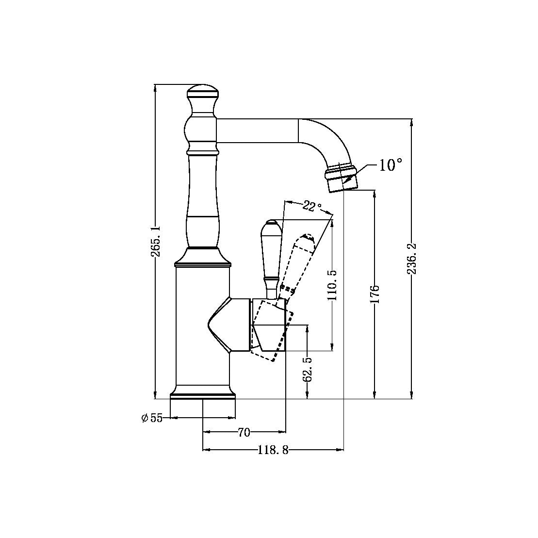 NERO YORK BASIN MIXER WITH METAL LEVER 265MM MATTE BLACK