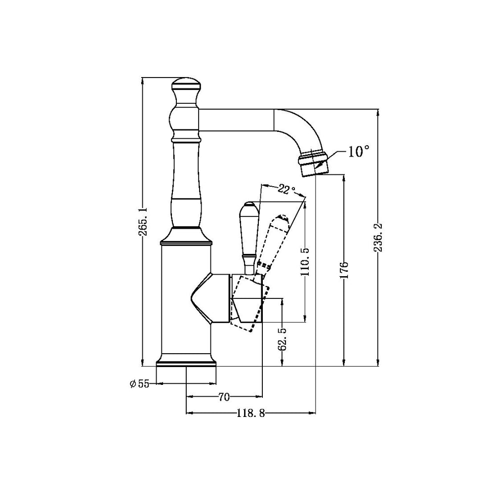 NERO YORK BASIN MIXER WITH METAL LEVER 265MM CHROME