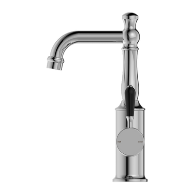NERO YORK BASIN MIXER WITH BLACK PORCELAIN LEVER 265MM CHROME