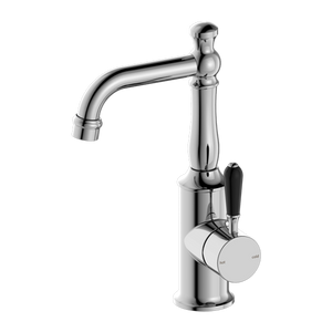 NERO YORK BASIN MIXER WITH BLACK PORCELAIN LEVER 265MM CHROME