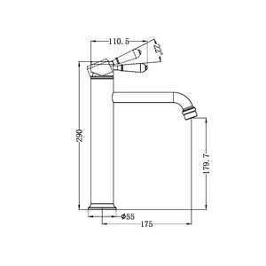 NERO YORK TALL BASIN MIXER WITH METAL LEVER 290MM BRUSHED NICKEL