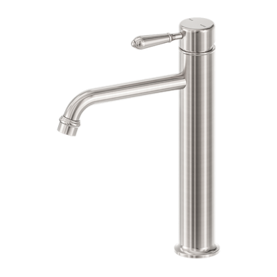 NERO YORK LEAD FREE TALL BASIN MIXER WITH METAL LEVER 290MM BRUSHED NICKEL