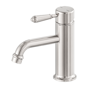 NERO YORK STRAIGHT BASIN MIXER WITH METAL LEVER 170MM BRUSHED NICKEL