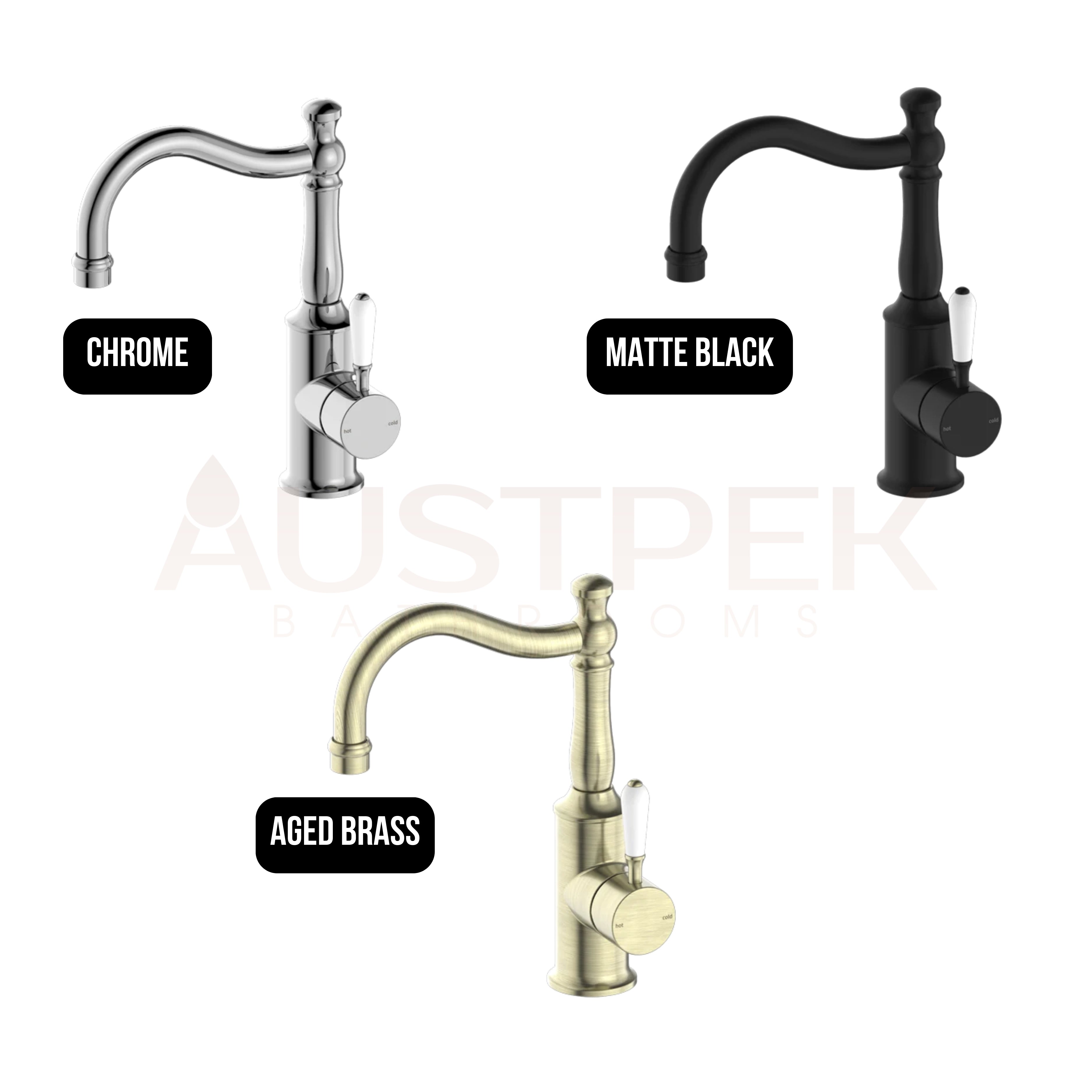 NERO YORK BASIN MIXER WITH WHITE PORCELAIN LEVER 265MM MATTE BLACK