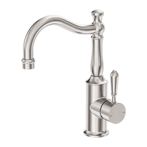 NERO YORK BASIN MIXER HOOK SPOUT WITH METAL LEVER 265MM BRUSHED NICKEL