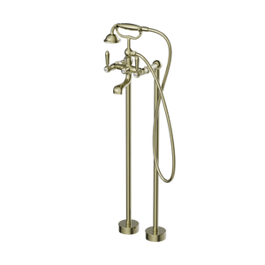 NERO YORK FREESTANDING BATH SET WITH METAL HAND SHOWER AGED BRASS