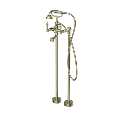 NERO YORK FREESTANDING BATH SET WITH METAL HAND SHOWER AGED BRASS