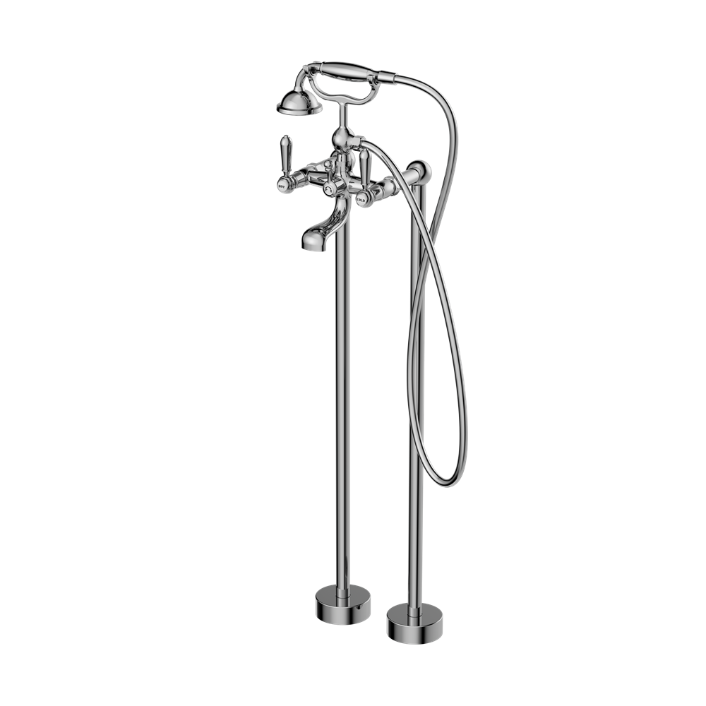 NERO YORK FREESTANDING BATH SET WITH METAL HAND SHOWER CHROME
