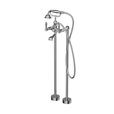 NERO YORK FREESTANDING BATH SET WITH METAL HAND SHOWER CHROME
