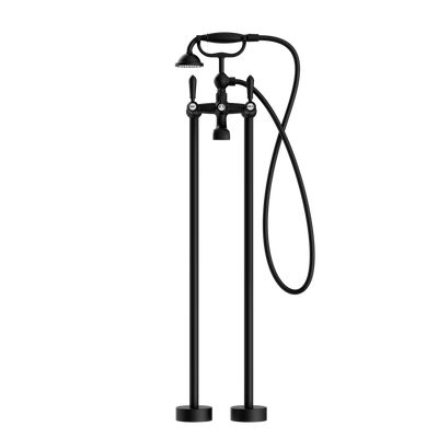 NERO YORK FREESTANDING BATH SET WITH METAL HAND SHOWER MATTE BLACK