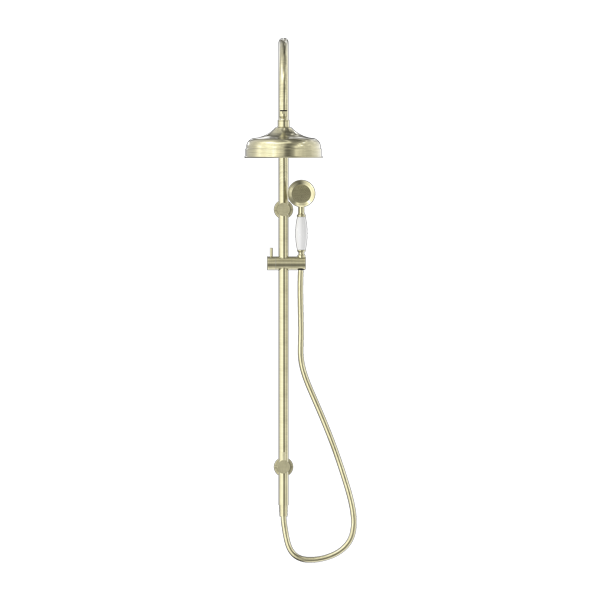 NERO YORK TWIN SHOWER AGED BRASS WITH WHITE PORCELAIN HAND SHOWER