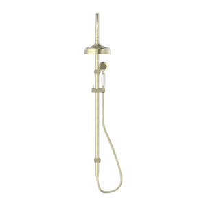 NERO YORK TWIN SHOWER AGED BRASS WITH WHITE PORCELAIN HAND SHOWER