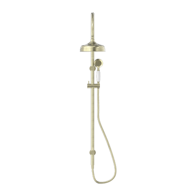 NERO YORK TWIN SHOWER AGED BRASS WITH WHITE PORCELAIN HAND SHOWER