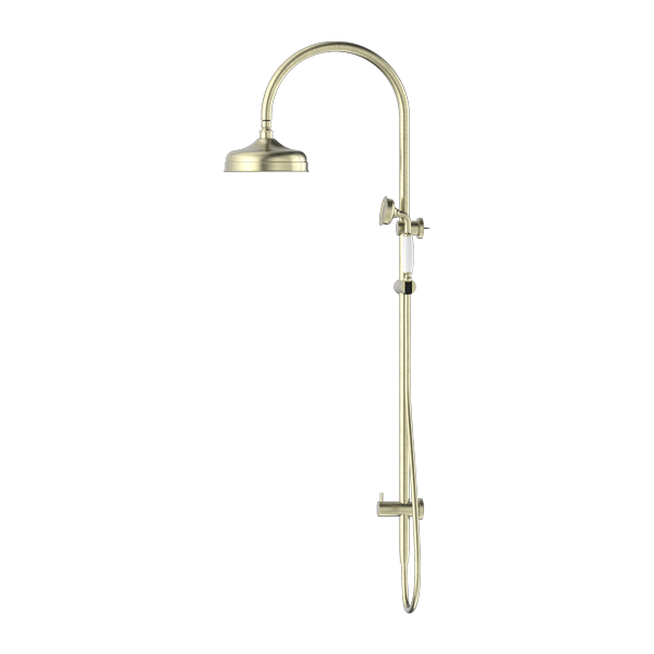 NERO YORK TWIN SHOWER AGED BRASS WITH WHITE PORCELAIN HAND SHOWER