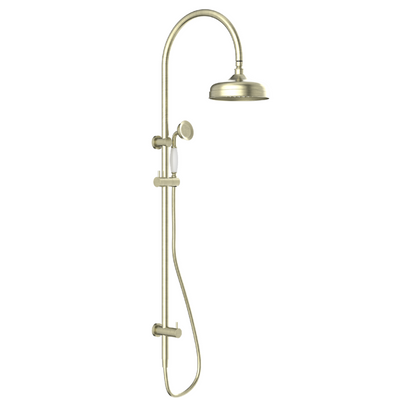 NERO YORK TWIN SHOWER AGED BRASS WITH WHITE PORCELAIN HAND SHOWER