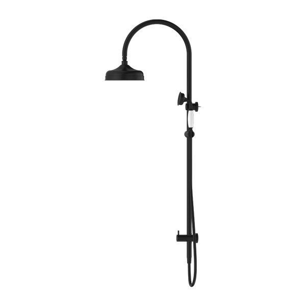 NERO YORK TWIN SHOWER MATTE BLACK WITH WHITE PORCELAIN HAND SHOWER