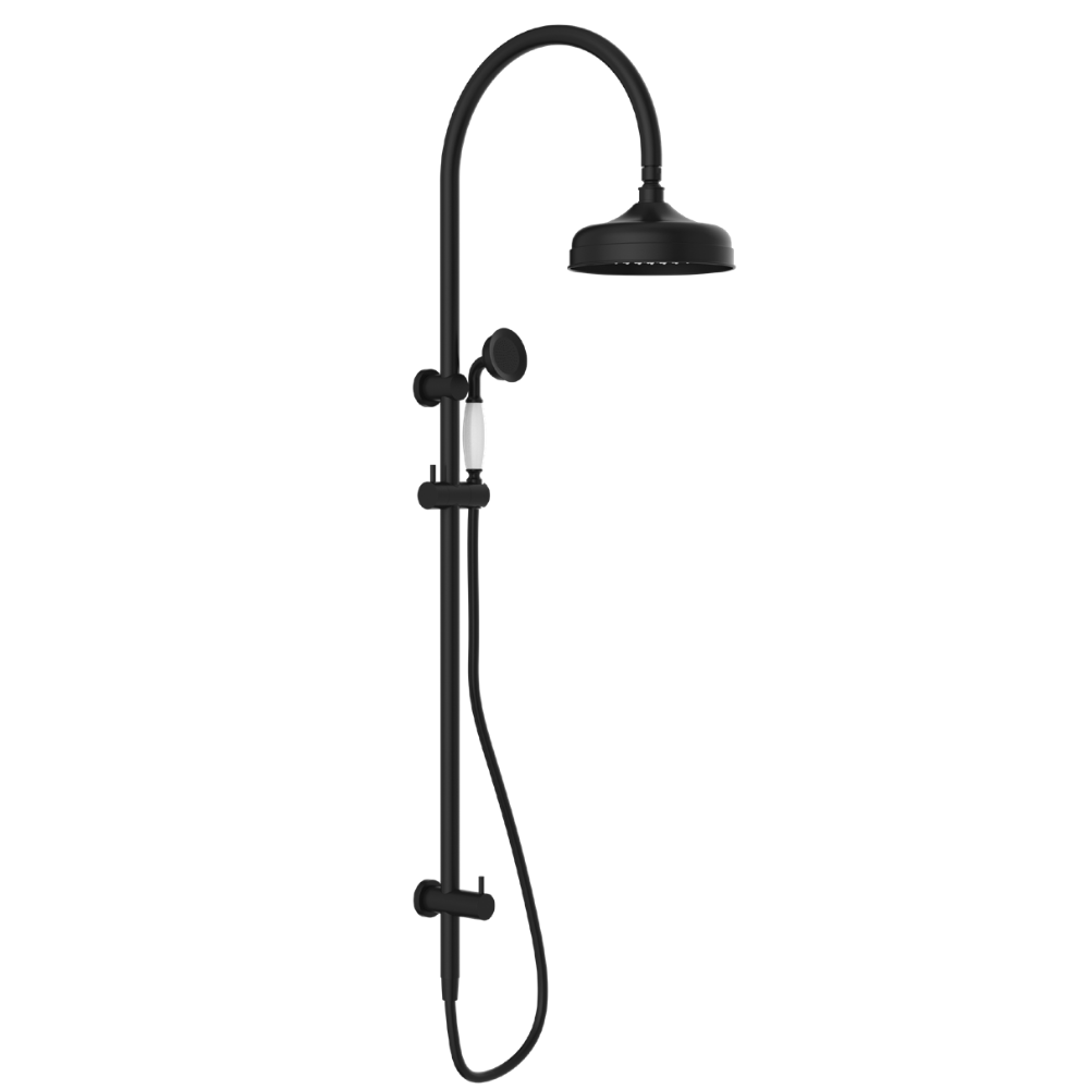 NERO YORK TWIN SHOWER MATTE BLACK WITH WHITE PORCELAIN HAND SHOWER