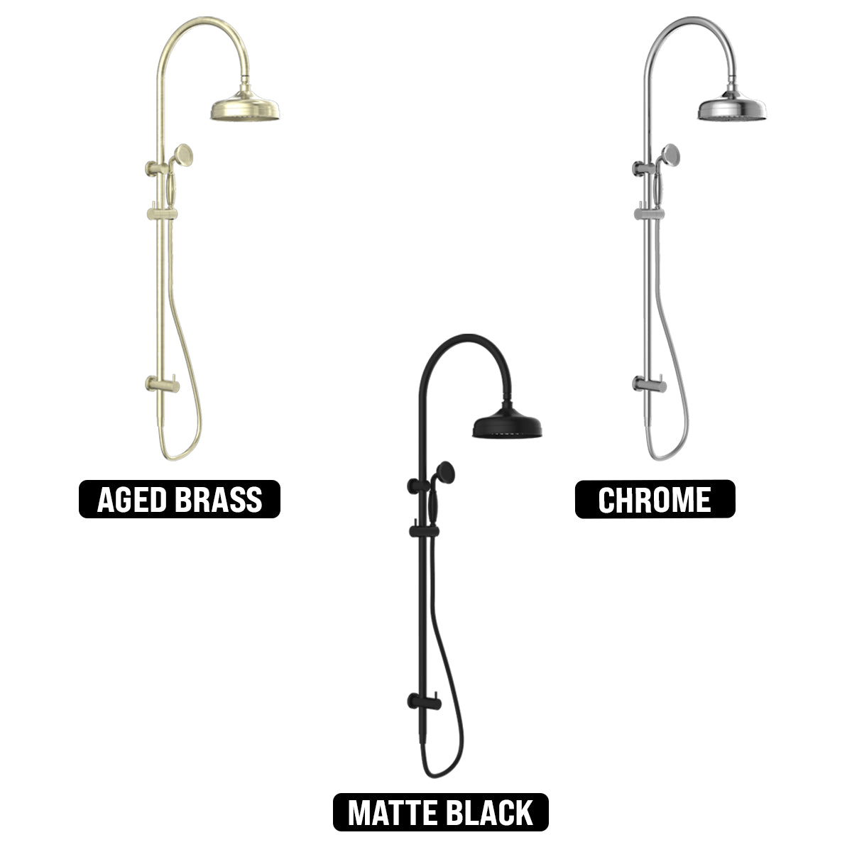 NERO YORK TWIN SHOWER WITH METAL HAND SHOWER AGED BRASS